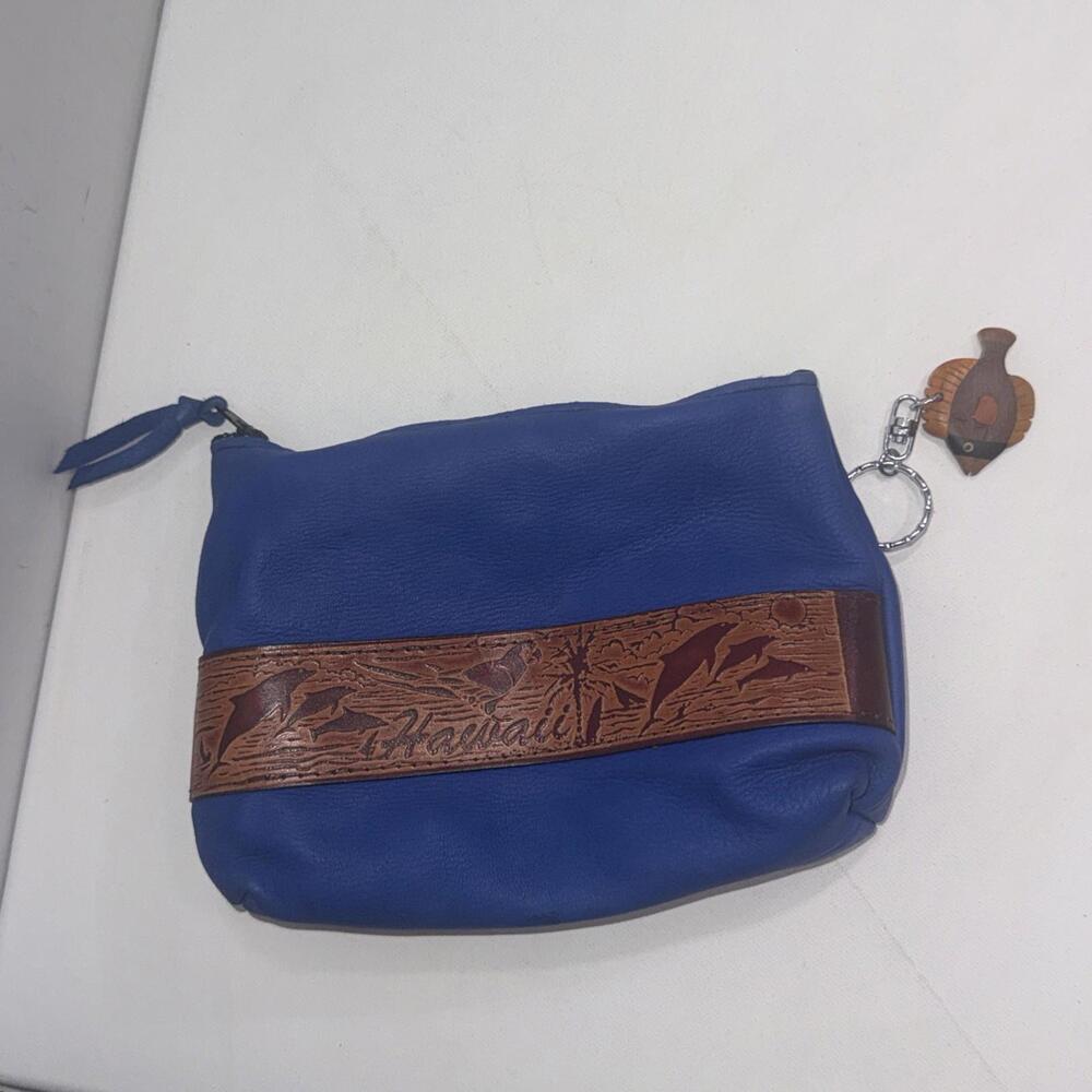 Aloha From Hawaii Dyed Leather Embellished Zip Wristlet Coin Purse Wooden Fish - Picture 13 of 14